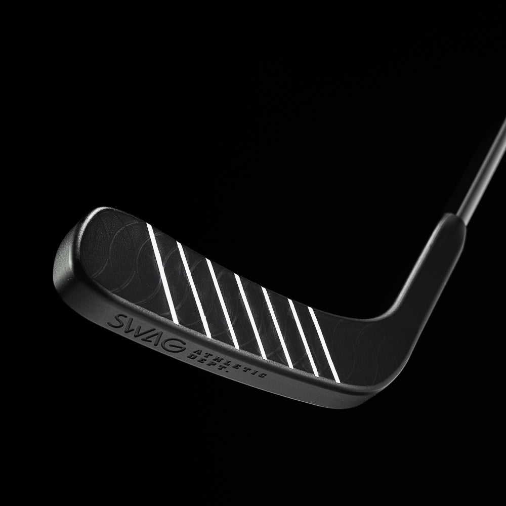 SWAG Golf X NHL hockey stick putter with white stripes and logo.