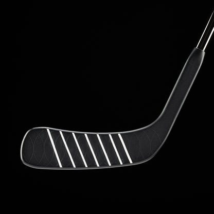 SWAG Golf X NHL hockey stick putter head black with white stripes.