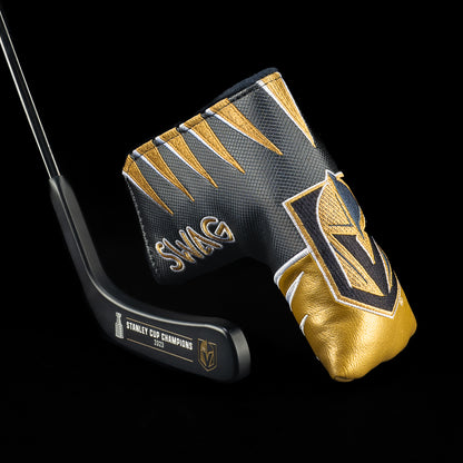 Vegas Knights Hockey Blade Putter hockey stick inspired blade putter paired with a Vegas Golden Knights jersey blade cover.