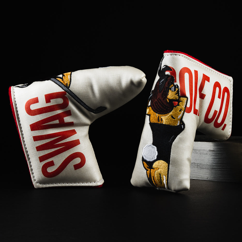 Swagboy bunny white, red and black blade putter golf head cover made in the USA.