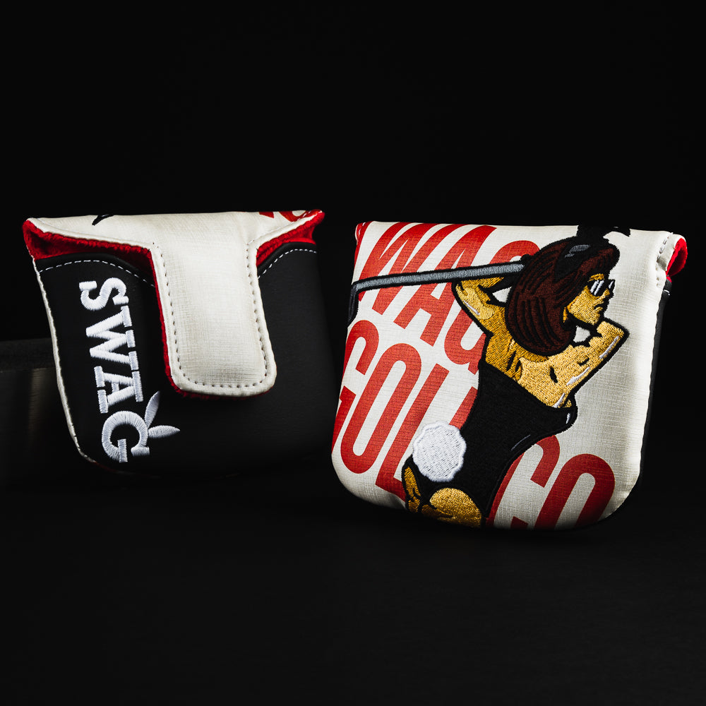 Swagboy bunny white, red and black mallet putter golf head cover made in the USA.