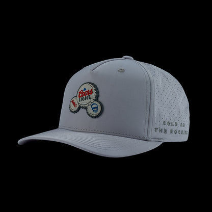 Gray performance golf hat with embroidered Coors Light and SWAG Golf logos.