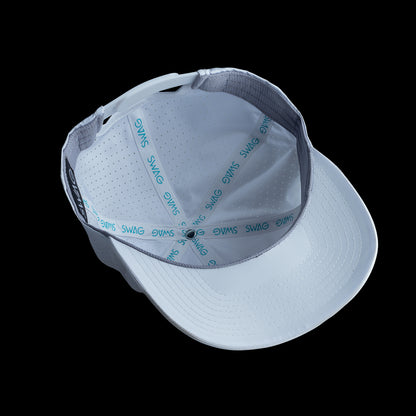 SWAG Golf white performance snapback golf hat with rubber SWAG pin high logo on the front.
