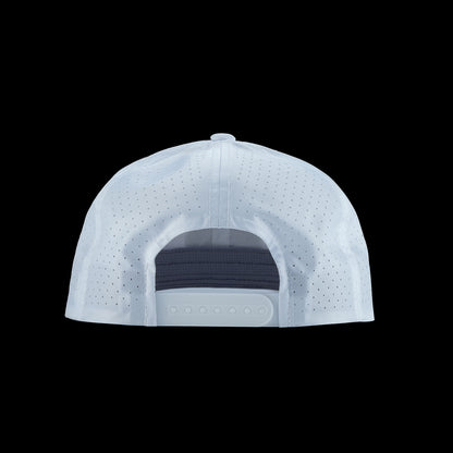 SWAG Golf white performance snapback golf hat with rubber SWAG pin high logo on the front.