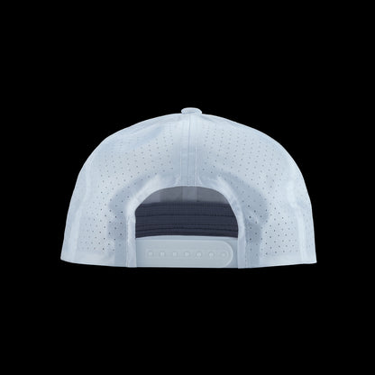 SWAG Golf white performance golf hat with pink SWAG cola script rubber patch logo on the front.
