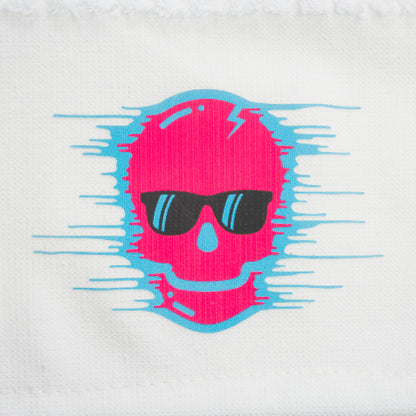 White towel with colorful stripes and 'SWAG' branding on a black background