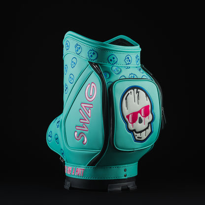 Swag x Vessel dripping skull aqua, blue, pink, and white den caddy golf accessory.