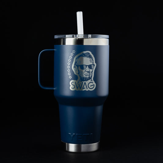 Swag x Yeti Lincoln navy blue 35oz rambler drinkware accessory.