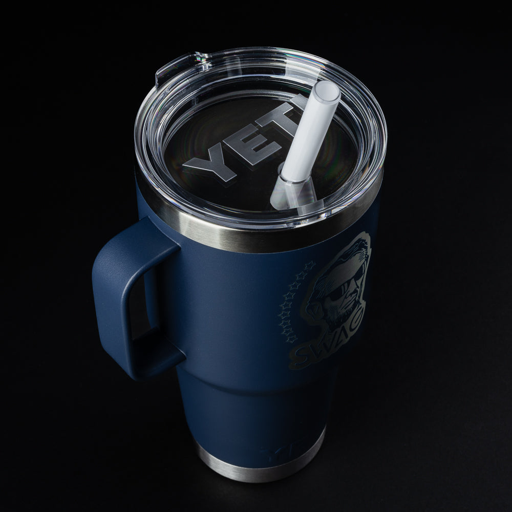 Swag x Yeti Lincoln navy blue 35oz rambler drinkware accessory.