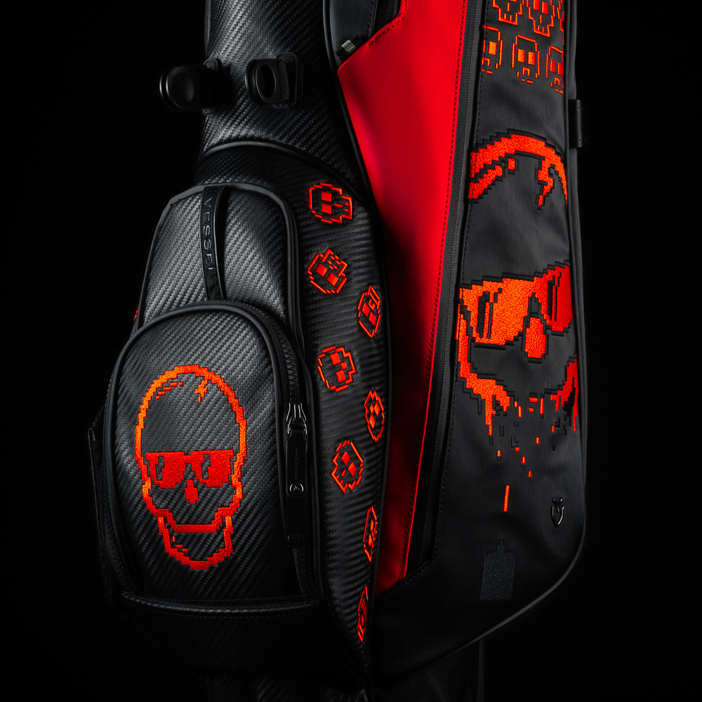 Swag x Vessel black and red game over video game themed golf stand bag.