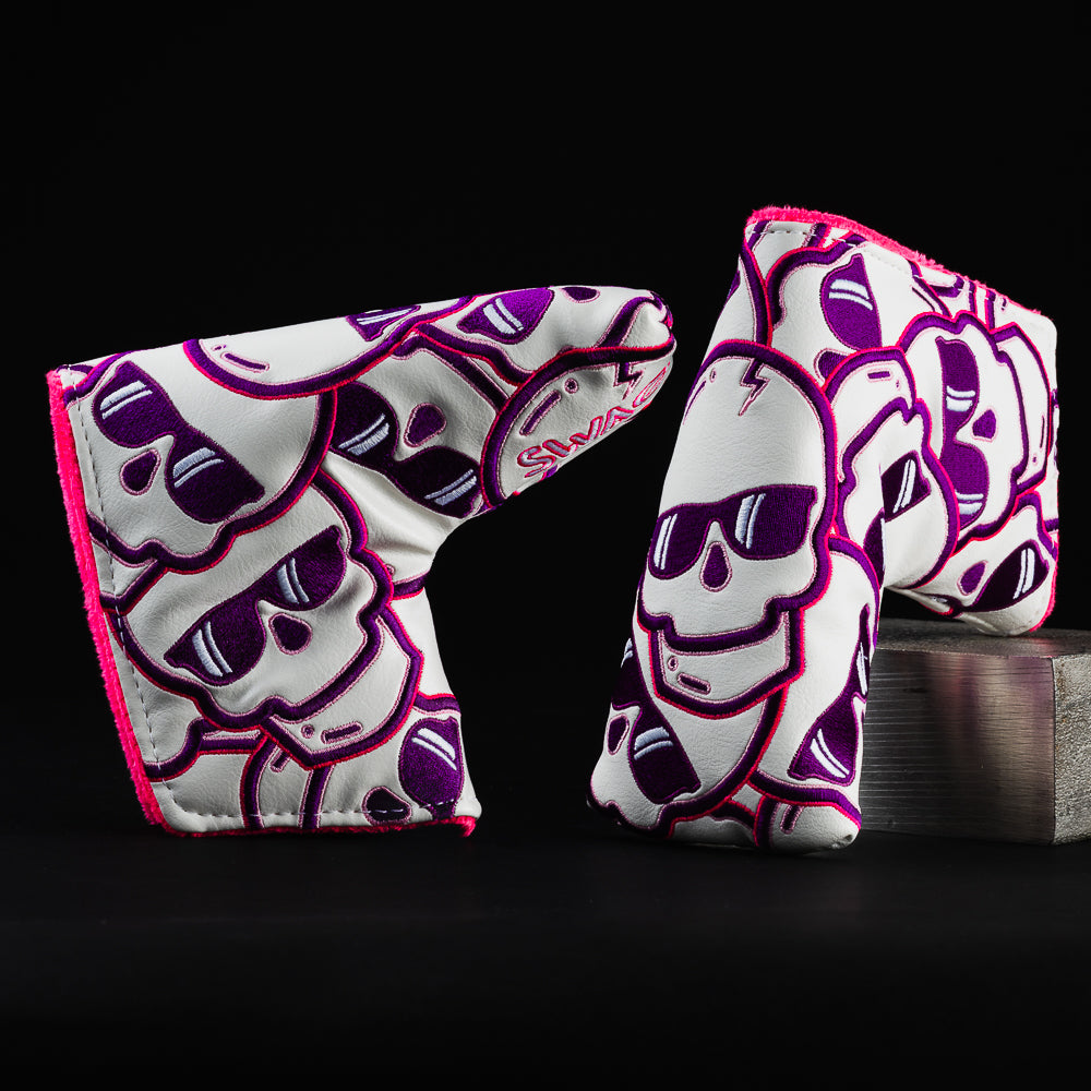 Pink & purple Swag stacked skulls 2.0 blade putter golf head cover made in the USA.