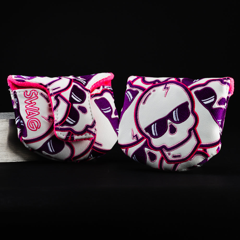 Pink and purple Swag stacked skulls 2.0 boss mallet golf putter golf head cover.