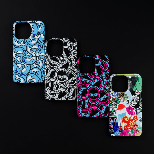 Blue & Pink Stacked Skulls iPhone Case