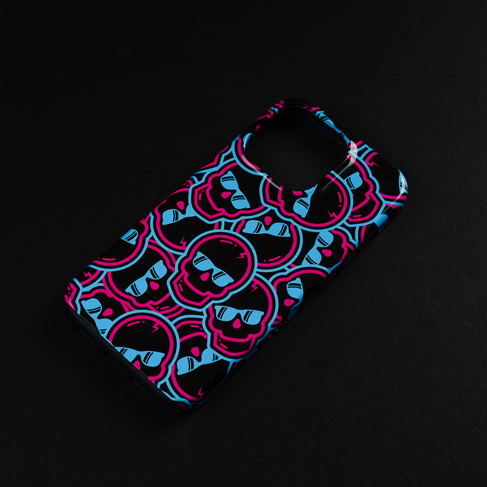 Swag Golf blue and pink stacked skulls Apple iPhone case.