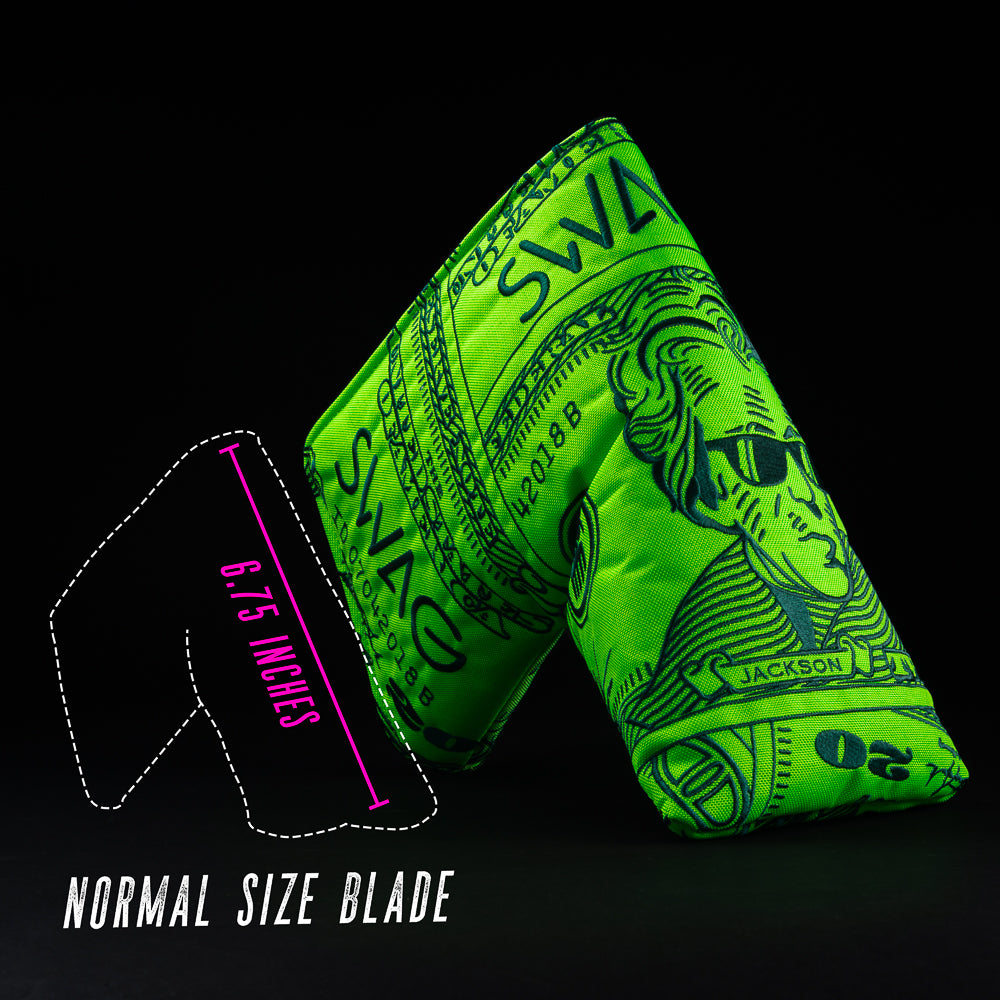 Swag Golf jumbo sized Jackson $20 bill themed blade putter golf headcover.