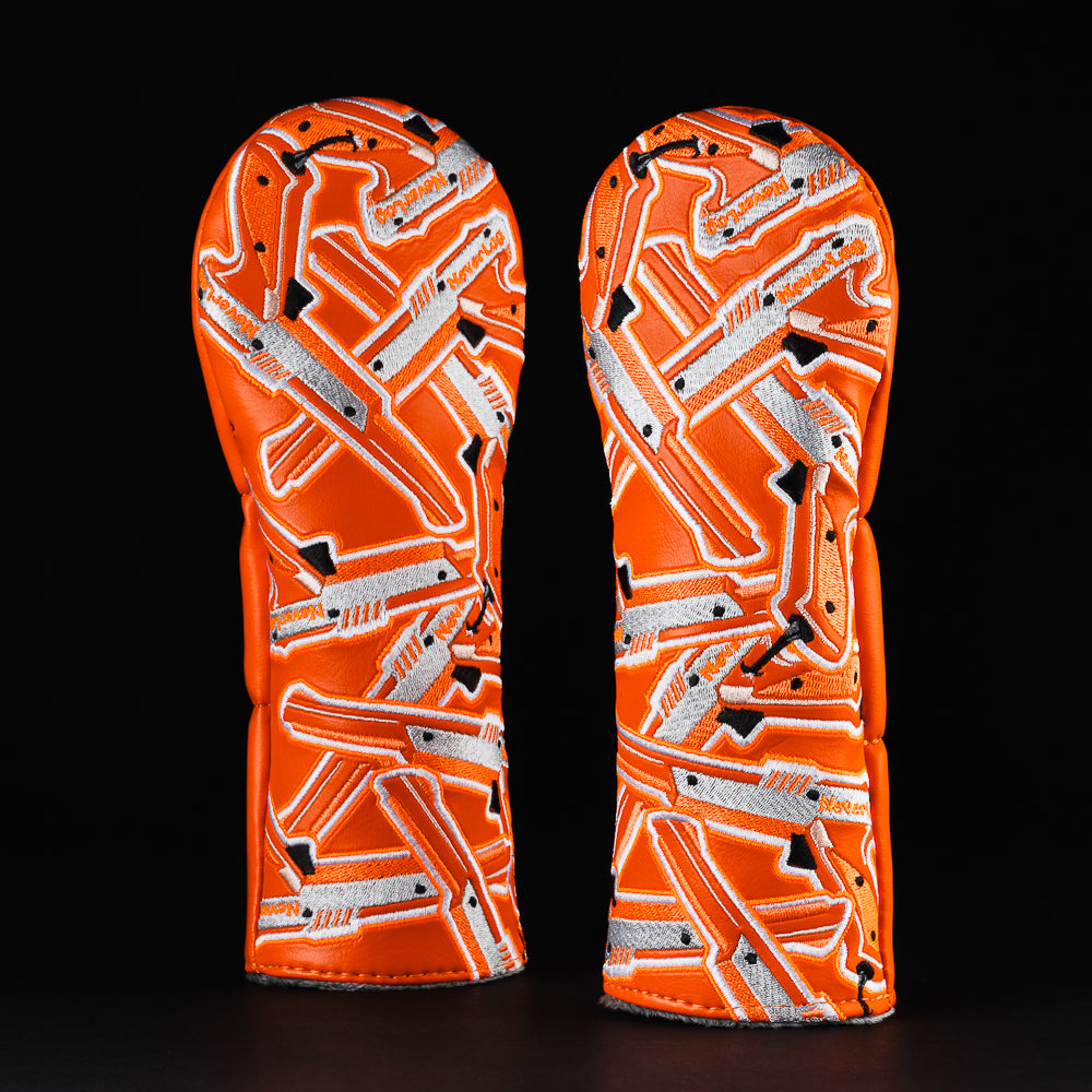Stacked light gun video game themed orange hybrid golf headcover made in the USA.