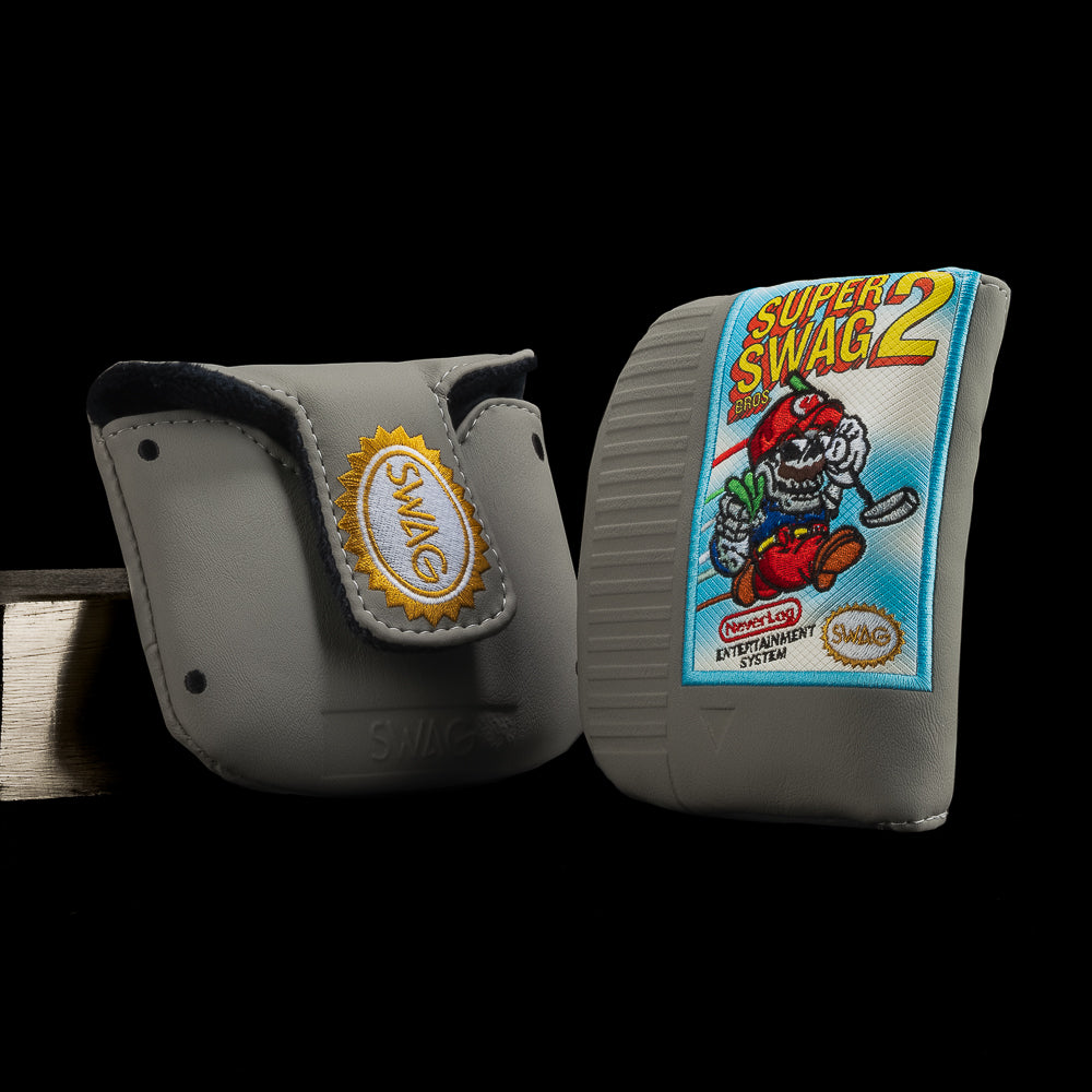 SWAG Golf Super SWAG Bros 2 video game themed gray cartridge mallet golf headcover made in the USA.