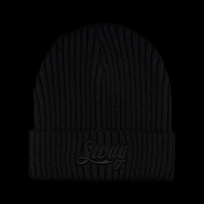 SWAG Golf cola script black ribbed knit beanie.