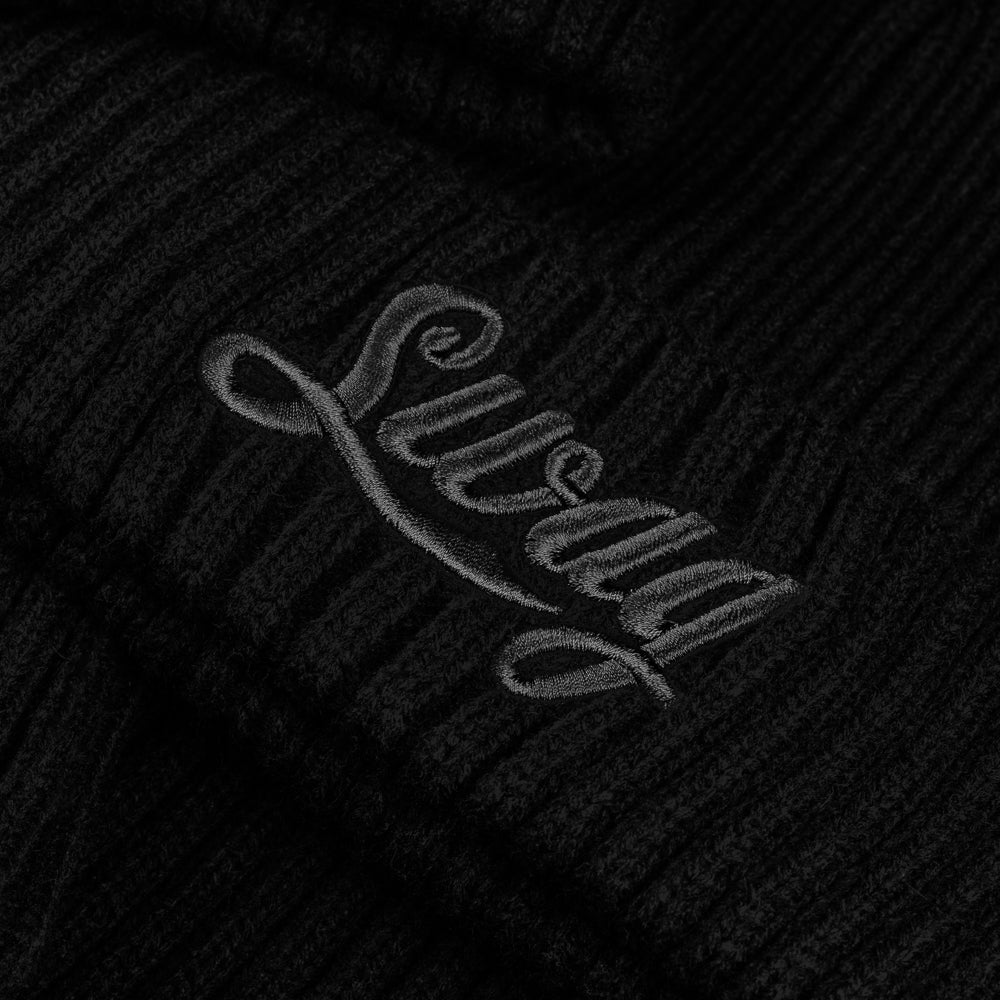 SWAG Golf cola script black ribbed knit beanie.