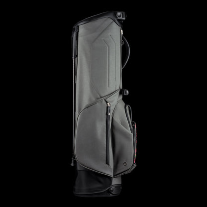 SWAG x Vessel VLS Lux grey golf stand bag with a Defaced Joker embroidered ball pocket panel.