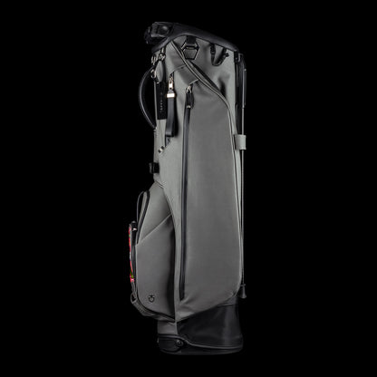 SWAG x Vessel VLS Lux grey golf stand bag with a Defaced Joker embroidered ball pocket panel.