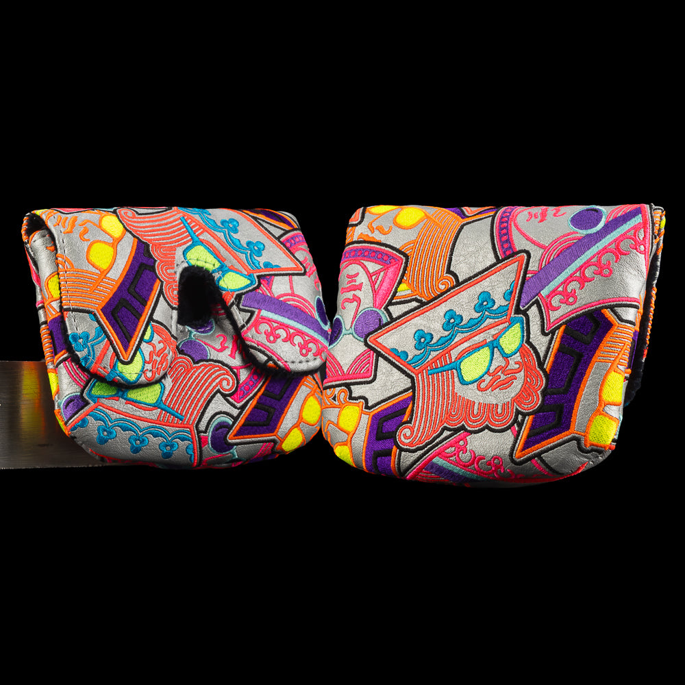 Large center shaft mallet cover with pastel sherbet-colored stacked king, queen, and jack pattern.