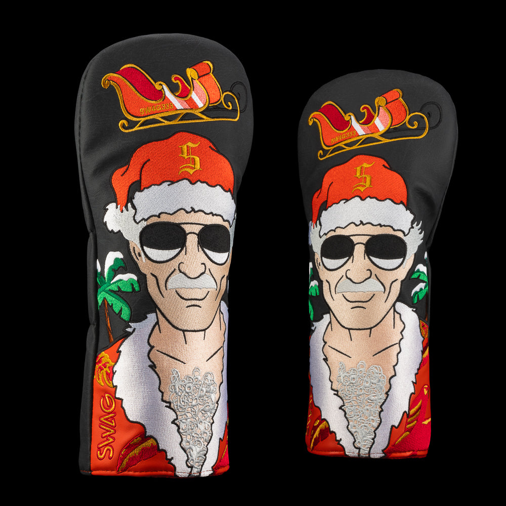 Santa P.I. driver cover with Santa in aviators, tropical shirt, and sleigh, styled as a Santa investigator mashup.