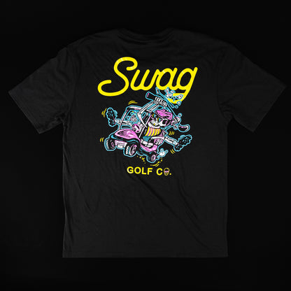 Swag men's black short sleeve golf graphic t-shirt.