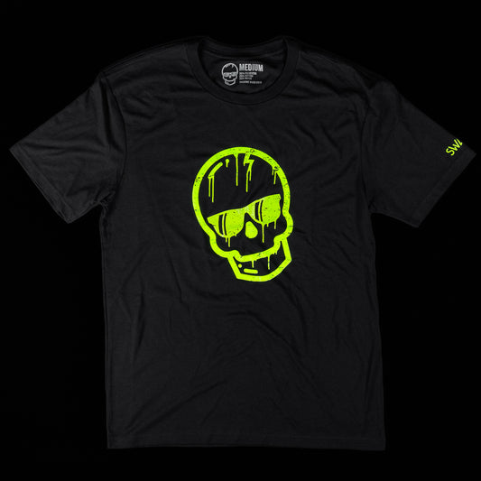 Swag dripping skull black and neon green men's short sleeve golf graphic t-shirt.