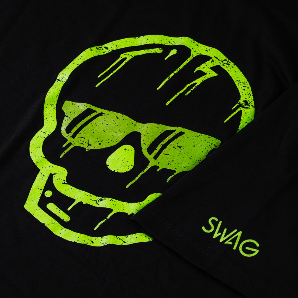 Swag dripping skull black and neon green men's short sleeve golf graphic t-shirt.