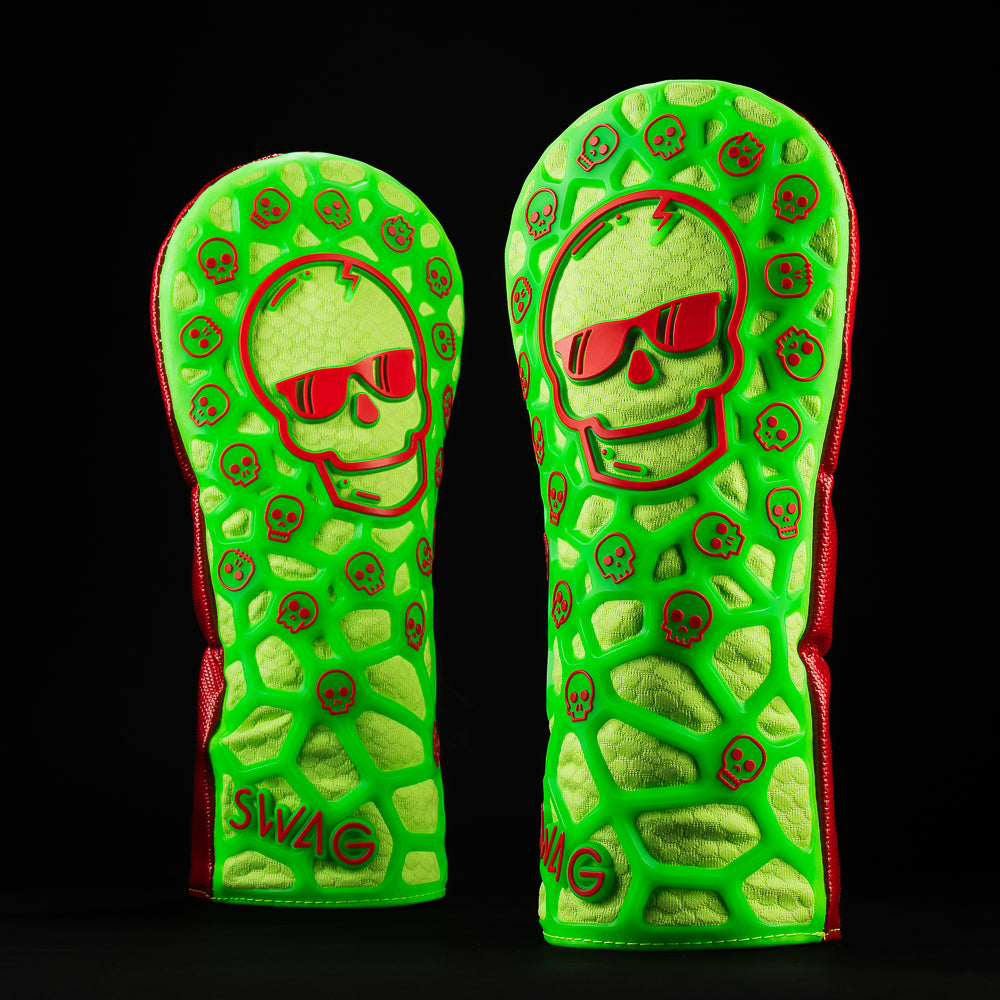 SWAG Golf Green and red TPU driver golf headcover with skull design.