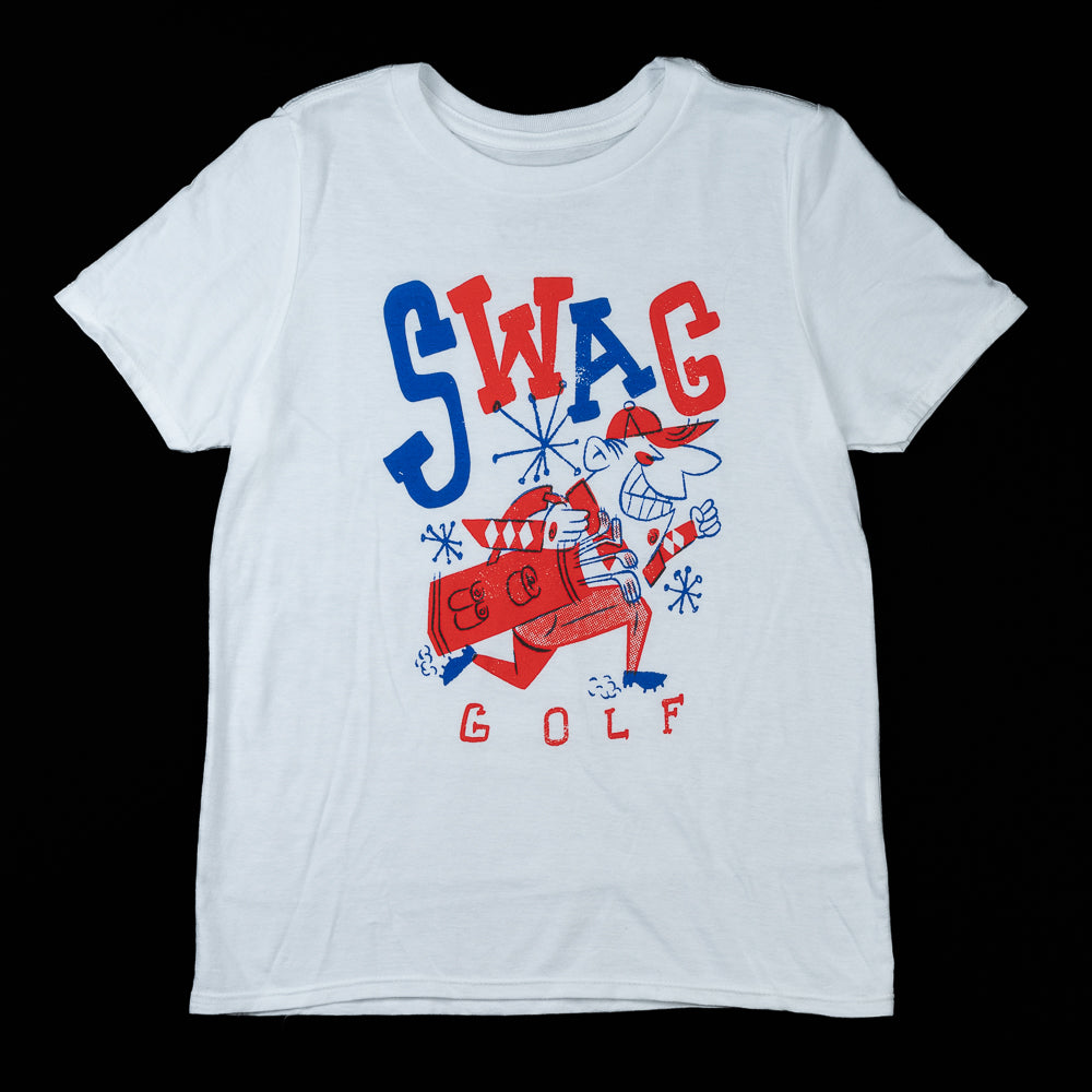 Swag golf youth white short sleeve graphic t-shirt.