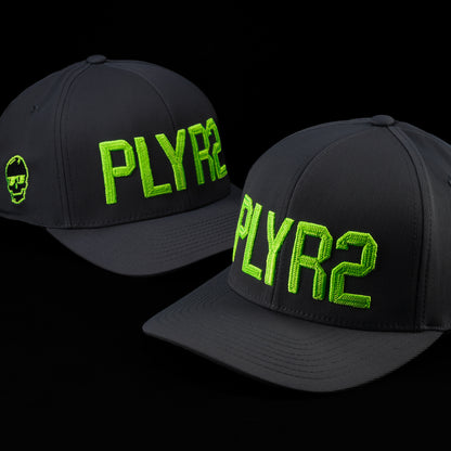 G/Fore x SWAG Golf black and neon green PLYR2 flexfit 110 golf hat.