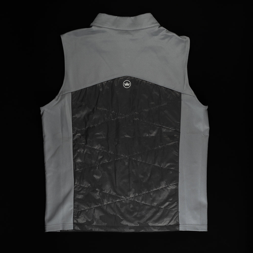 Peter Millar x SWAG Golf men's sleeveless black camo and gray performance golf vest.