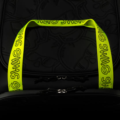 SWAG Golf Black and neon yellow stacked skulls golf duffel bag.