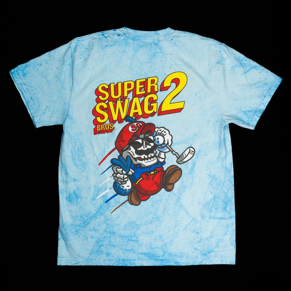 SWAG Golf Super SWAG Bros 2 blue tie-dye short sleeve graphic t-shirt.