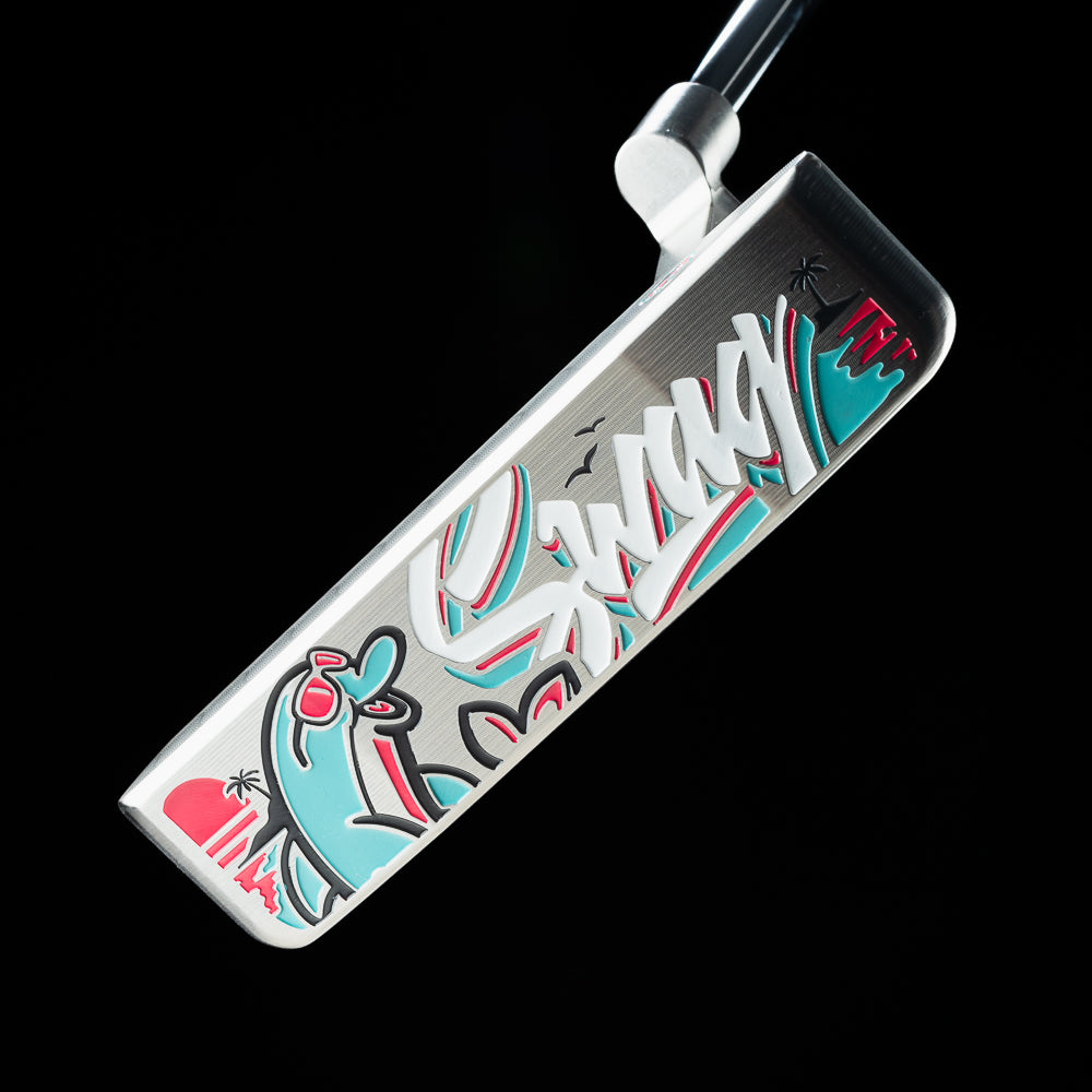 SWAG Golf Vice Beach flipper dolphin pink  and aqua limited edition blade golf putter.