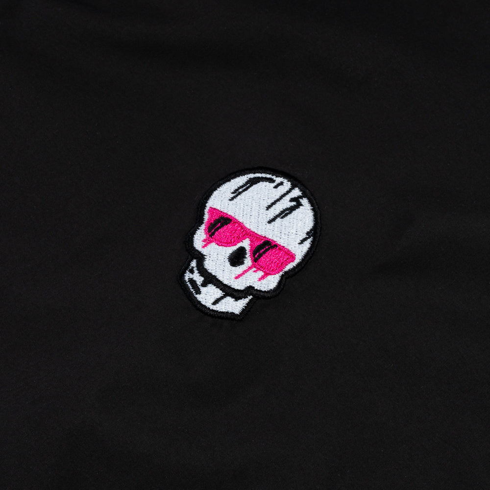 SWAG Golf x Zero Restriction Power Torque Full Zip Black Jacket with skull logo.