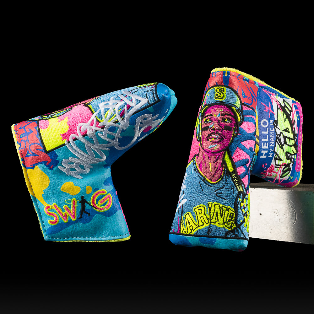 Graffiti-style Ken Griffey Jr. blade putter cover with bright colors, urban tags, and The Kid artwork.