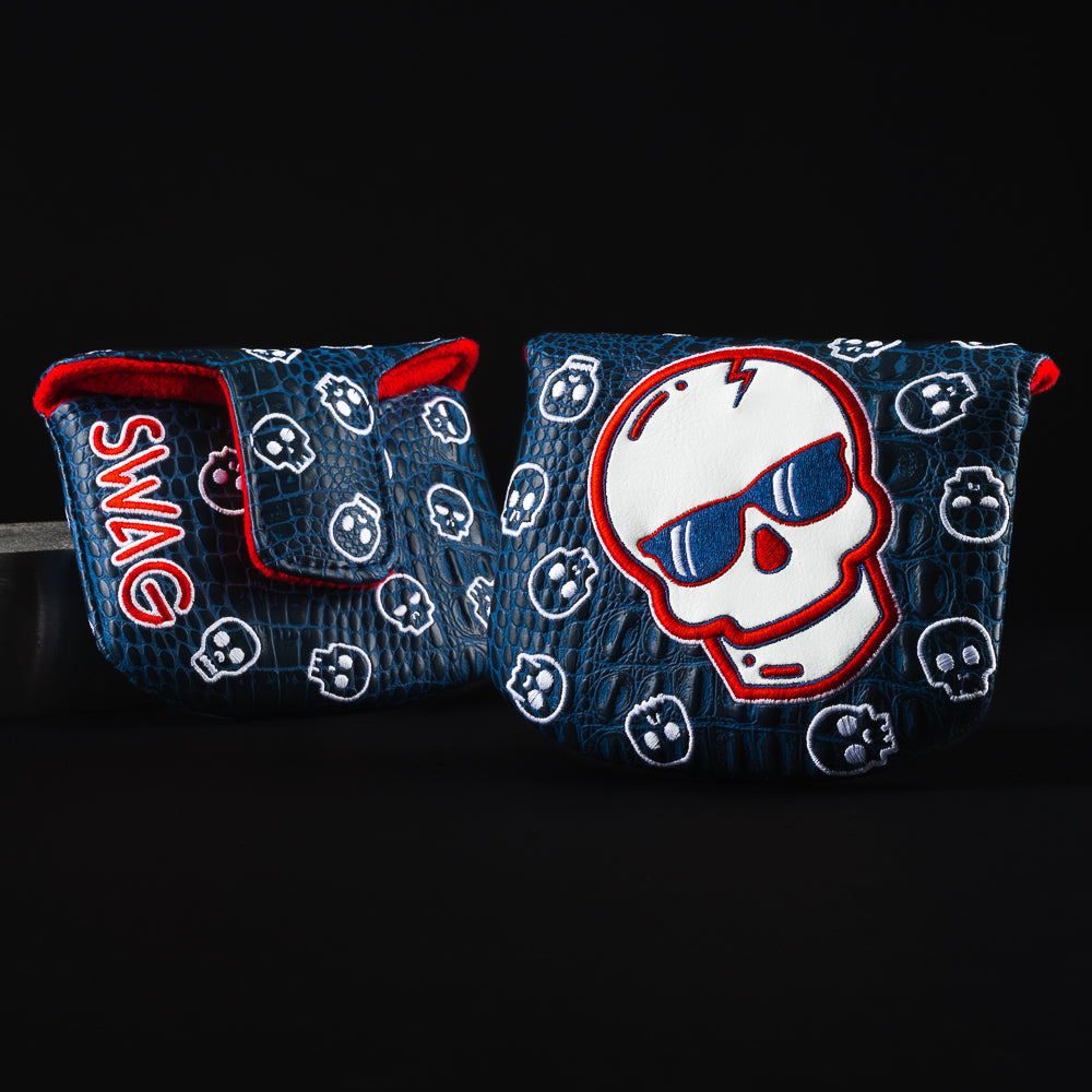 Swag skull red, white and blue mallet putter golf head cover made in the USA.