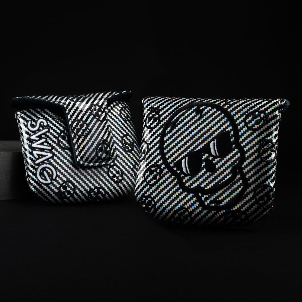ZigSwag skull black and white zigzag pattern mallet putter golf club head cover made in the USA.