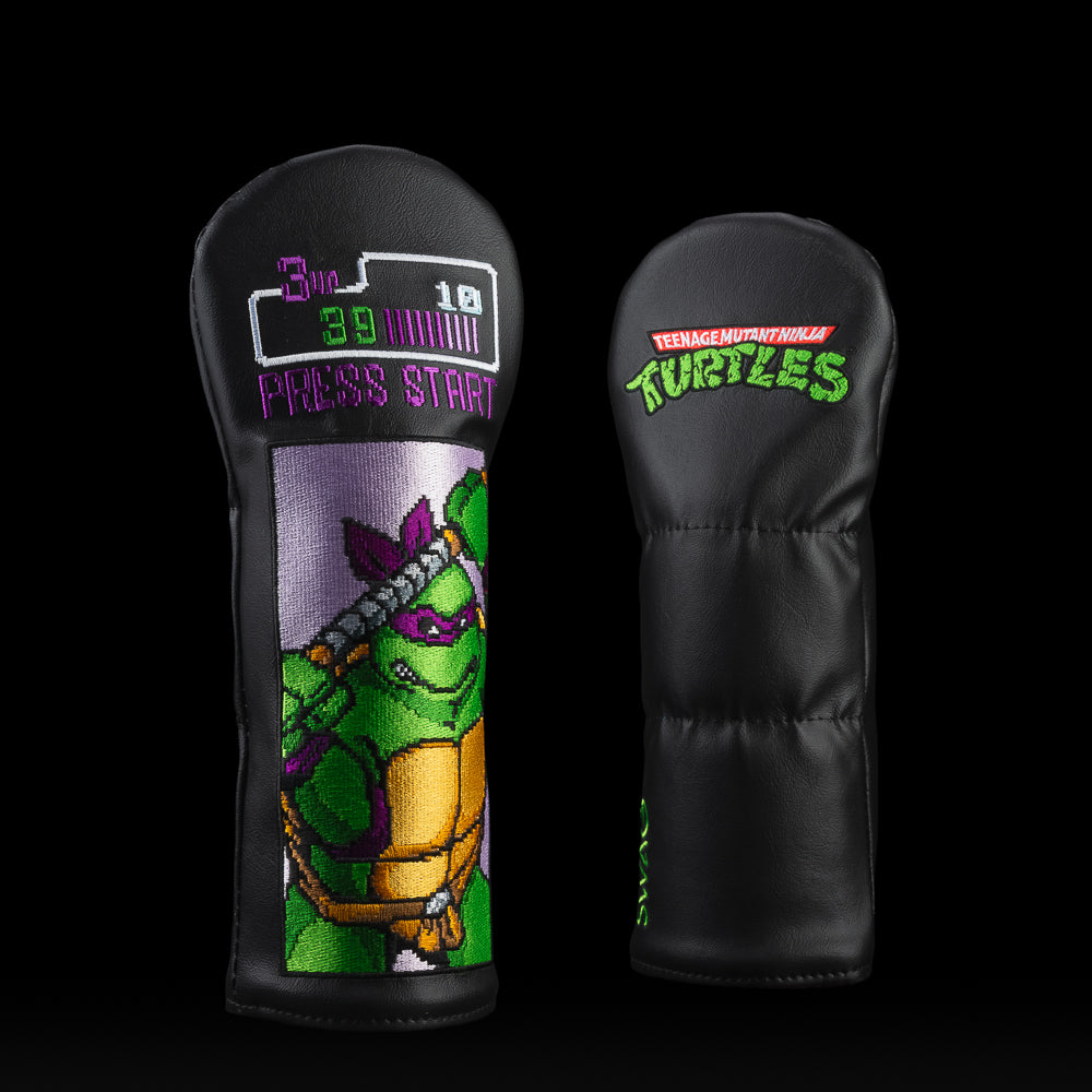 TMNT 16-bit ninja turtle Donnie fairway wood golf headcover with a bold “PRESS START” button. 