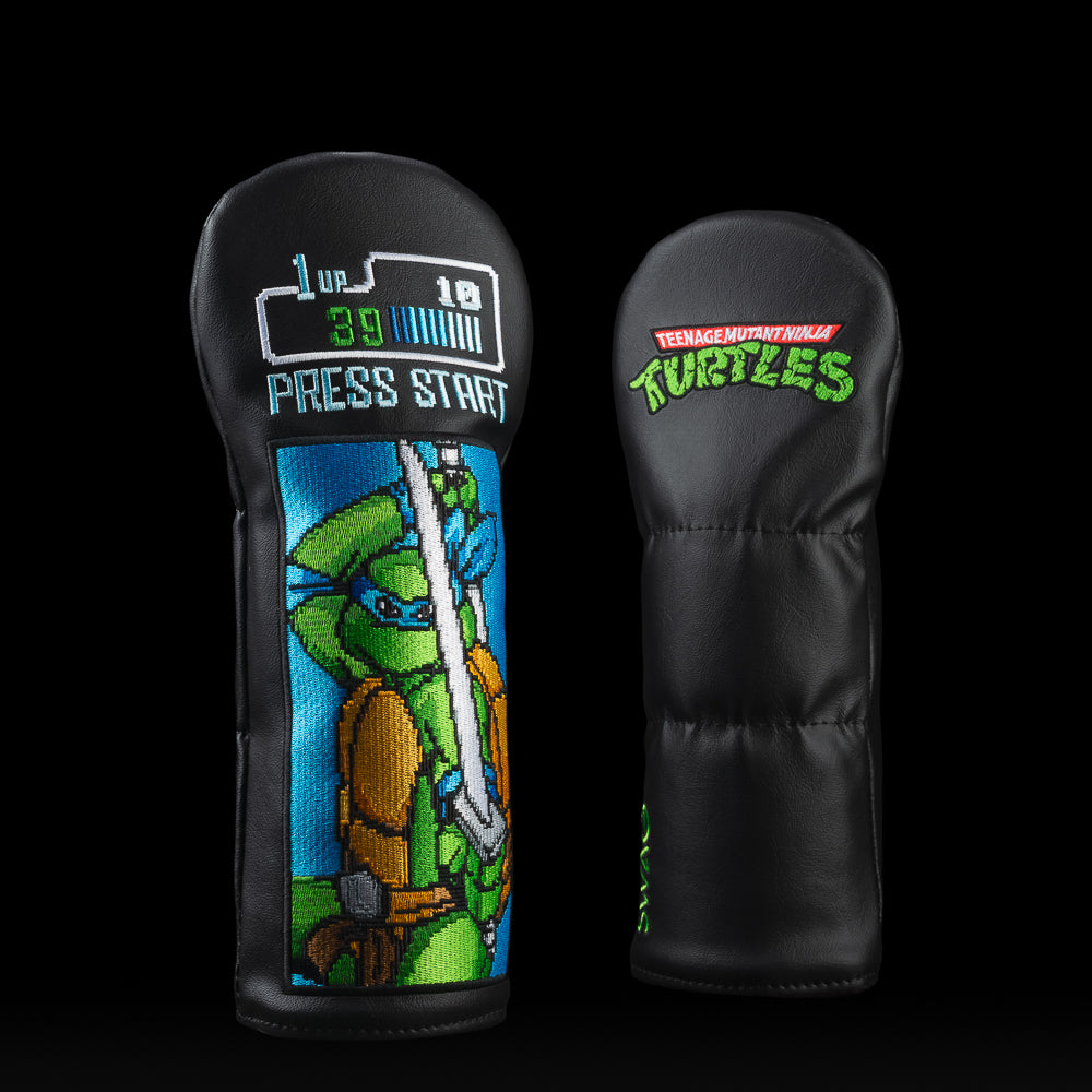 TMNT 16-bit ninja turtle Leo fairway wood golf headcover with a bold “PRESS START” button. 