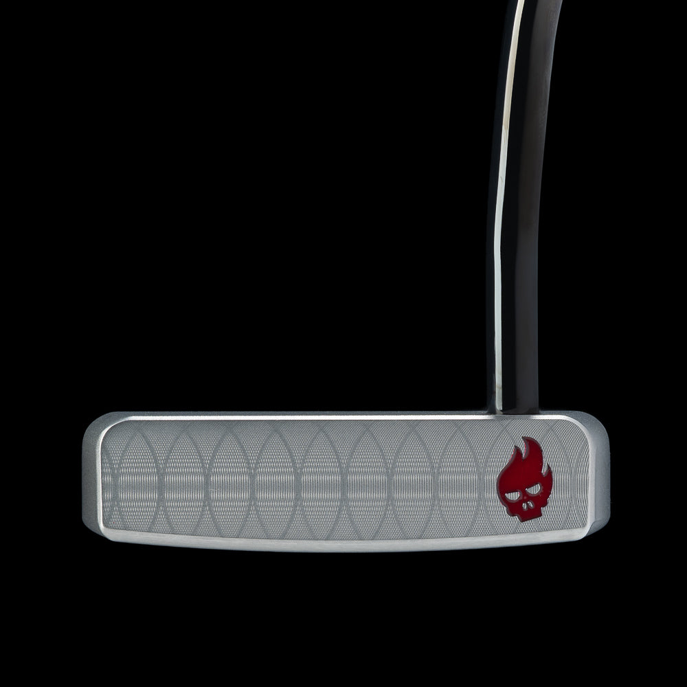 Taco Bell x SWAG Golf Fire Sauce BOSS 2.0 putter with a red fire skull accent.