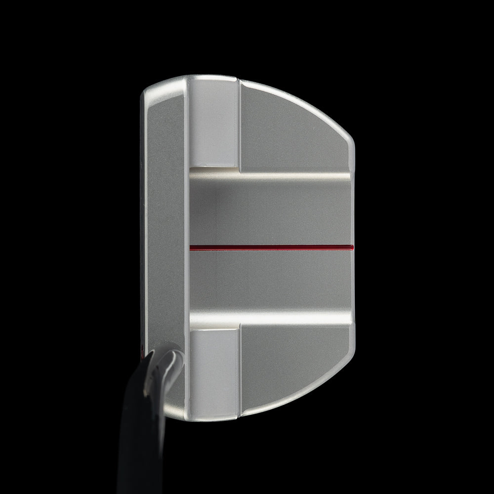 Top view of the silver Fire Sauce BOSS 2.0 putter with a thin red accent line.