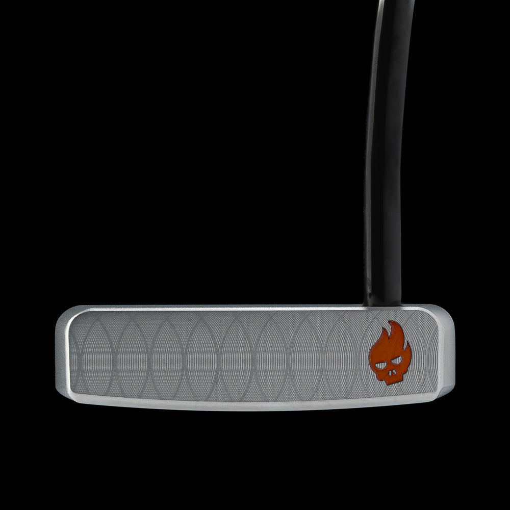 Taco Bell x SWAG Golf Hot Sauce BOSS 2.0 putter with an orange fire skull accent.