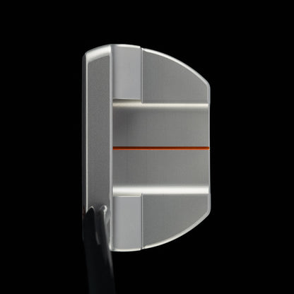 Top view of the silver Hot Sauce BOSS 2.0 putter with a thin orange accent line.