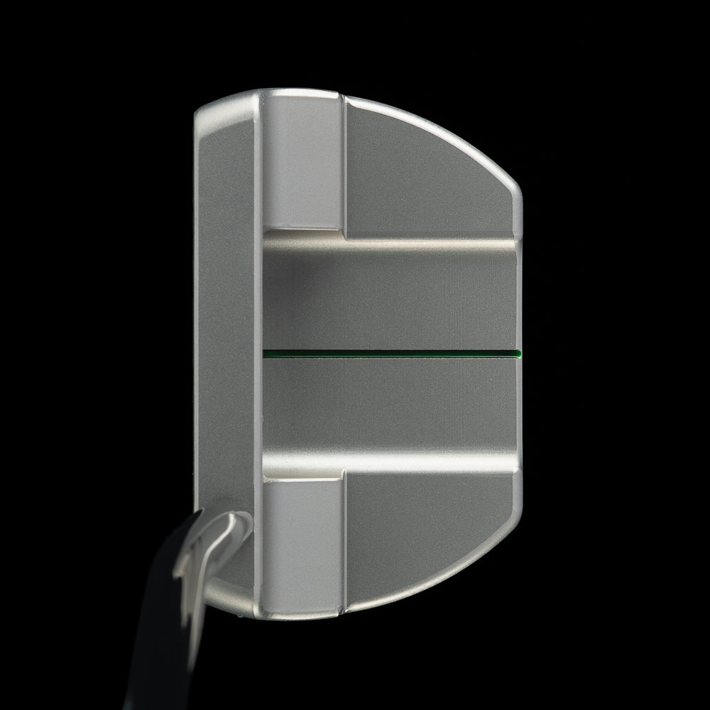 Top view of the silver Verde Sauce BOSS 2.0 putter with a thin green accent line.
