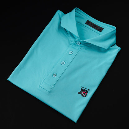 G/Fore x SWAG teal king short-sleeve men's performance golf polo shirt.