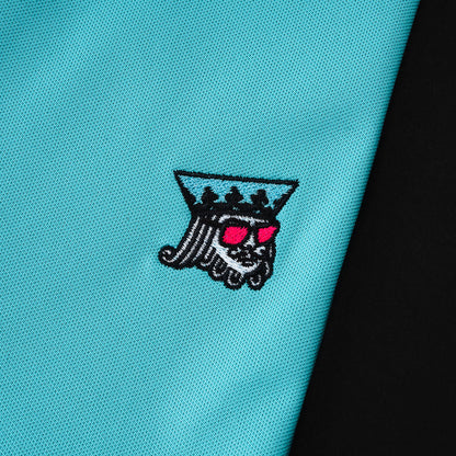 G/Fore x SWAG teal king short-sleeve men's performance golf polo shirt.